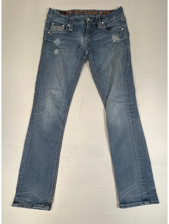 Rock Revival Denim - Rock Revival Women 26 Luz Easy Straight Jeans Blue Distressed Denim